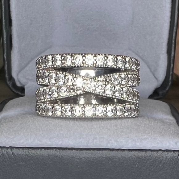 ď¸Beautiful Wide 4 row Crossover Diamond Ring Solid 925 Sterling Silver -See pics - Picture 16 of 17